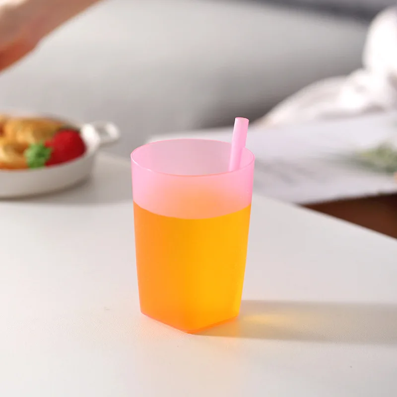 11cm Kid Children 2 in 1 Sip Cup with Built in Straw Solid Color Translucent Food-grade Plastic Beverag / Water Cup Drinkware