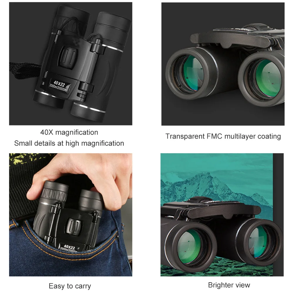 HD 40x22 Military Binoculars 20000m Long Range Folding Mini Telescope Hunting Zoom High Quality Vision Non-infrared Glasses