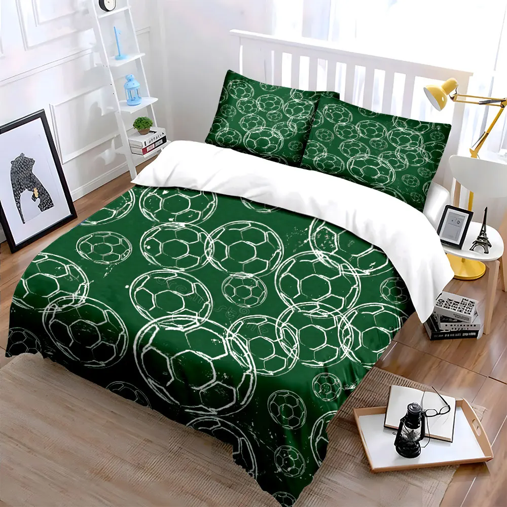 Chalkboard Style Soccer Ball Pattern 3PCS Bedding Set Soft Microfiber Bed Set for Sports Lovers Kids Bedroom