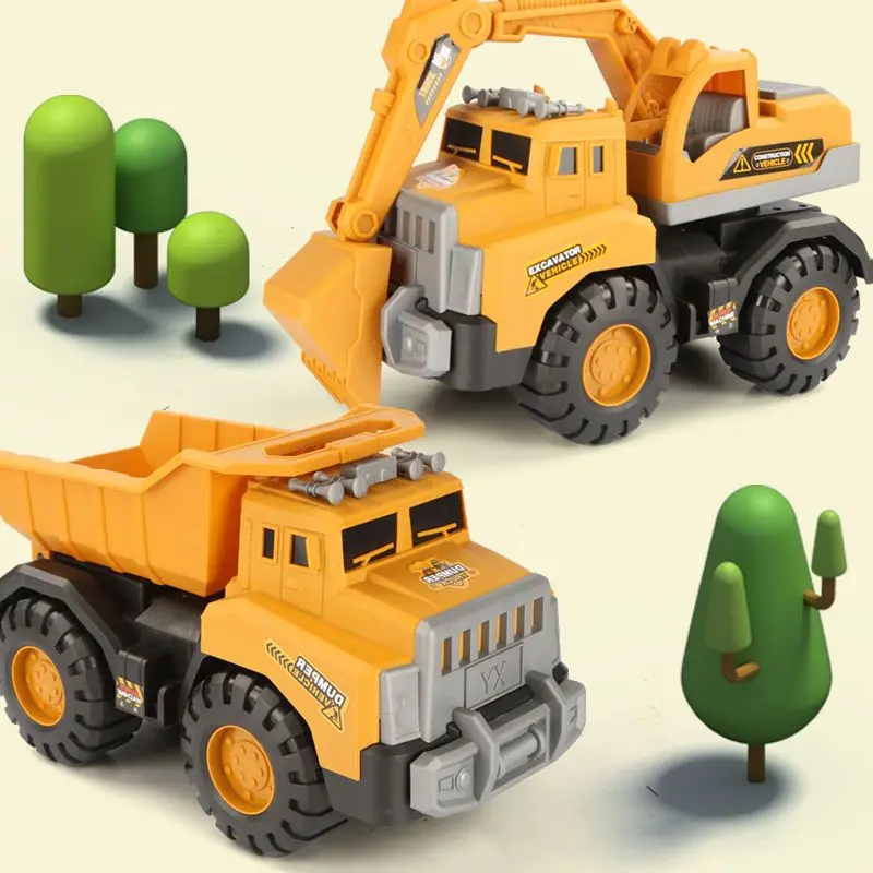 Children\'s Oversized Excavator Mixer Truck Engineering Vehicle Toy Boy Crane Dump Truck Combination Car Toy