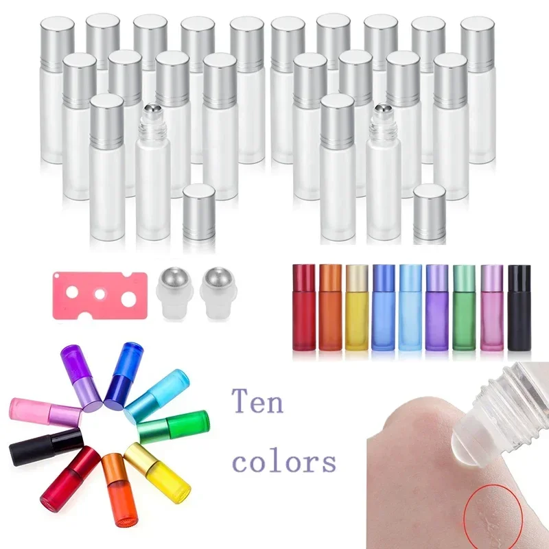 50Pcs 5ml10ml Frosted Matte Glass Roll On Bottle Essential Oil Roller Ball Vial Travel Perfume Contioner For Aromatherapy Lotion