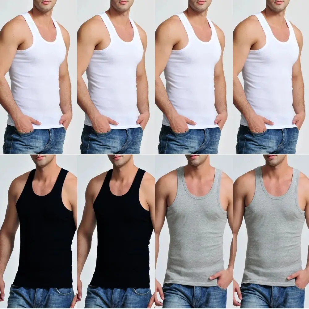 

8 Pcs Cotton Men's Svel Tank Top Muscle Vest Youth Faion Wide Fit Knitted Vest Stand Collar Autumn Season