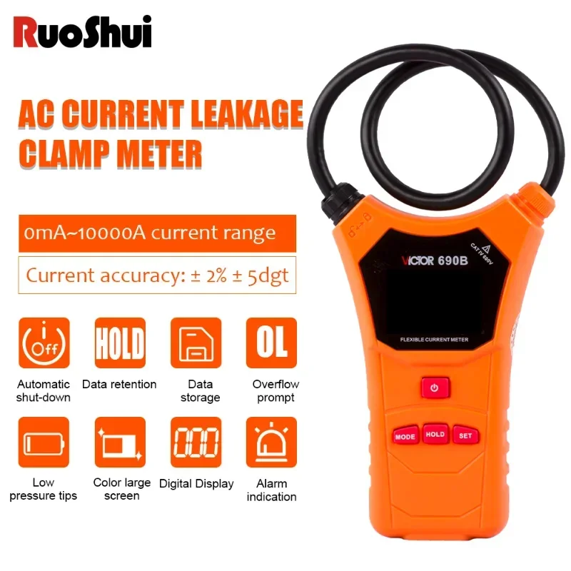 

RUOSHUI 690 Digital Flexible Current Clamp Meter Multimeter True RMS Leakage Ammeter Pliers Voltage Tester Electric Instruments