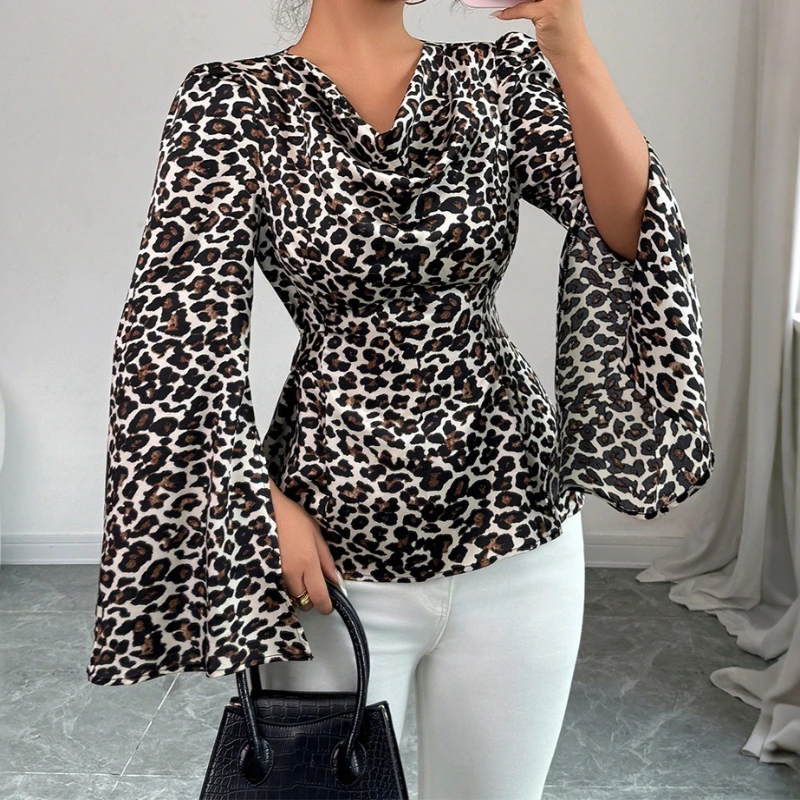 

Fashion and Elegant Style Leopard Print Premium Long-sleeved Blouse Women's Clothing 2025 Autumn and Winter