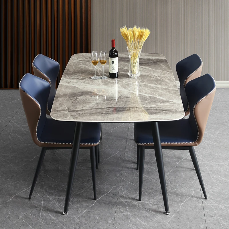 

Modern and simple Italian gray light imported slate dining table Nordic luxury household small-sized dining table and chair