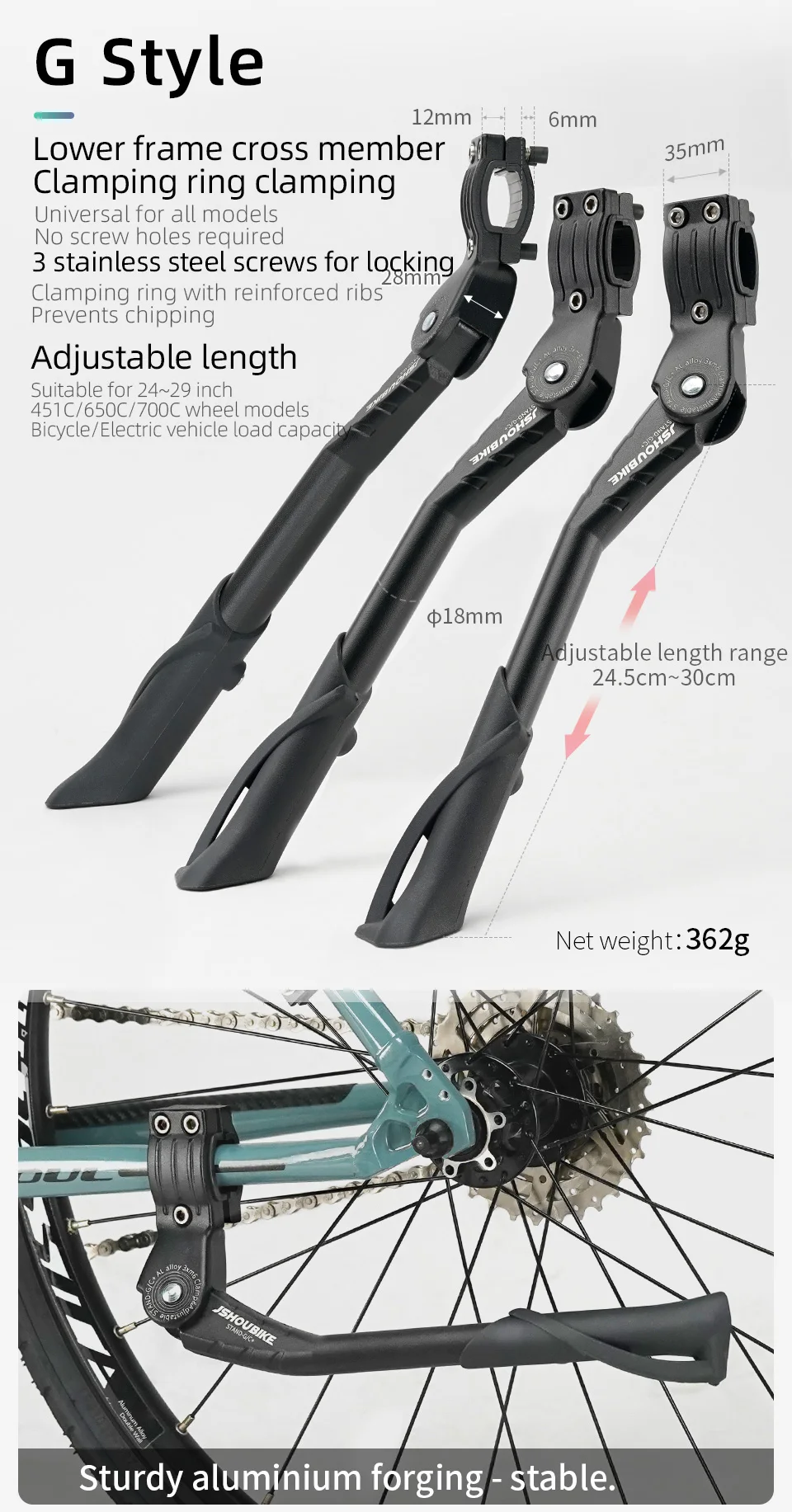 Jshoubike verstellbarer Fahrradst änder Aluminium legierung MTB/Schnee/Faltrad/Elektro fahrzeug Fahrrad Seiten fuß stütze 24-29 Zoll – Detail 9