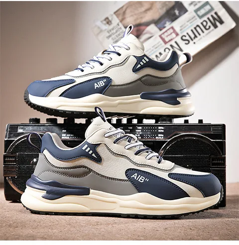 

Autumn Men Sports Shoes Running Anti-slip Men's Sneaker Sneakers Male Winter Increase Height Dad's Trendy Shoes Leather Surface