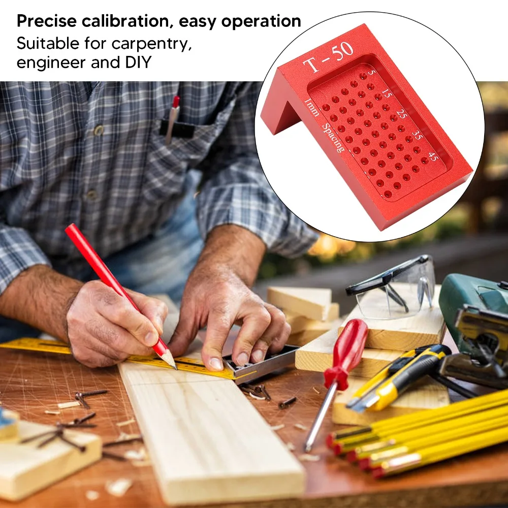 Aluminum Alloy T Type Ruler Mini Size Red Saddle Square Ruler Metric Scale Hole Measuring Design Cross Calibration Ruler