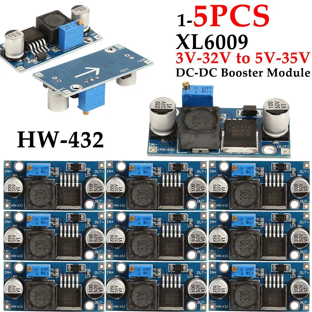 1-5PCS XL6009 Boost Converter DC-DC 15W 5-32V to 5-50V Step Up Adjustable Power Supply Module LM2577 Step-up Module