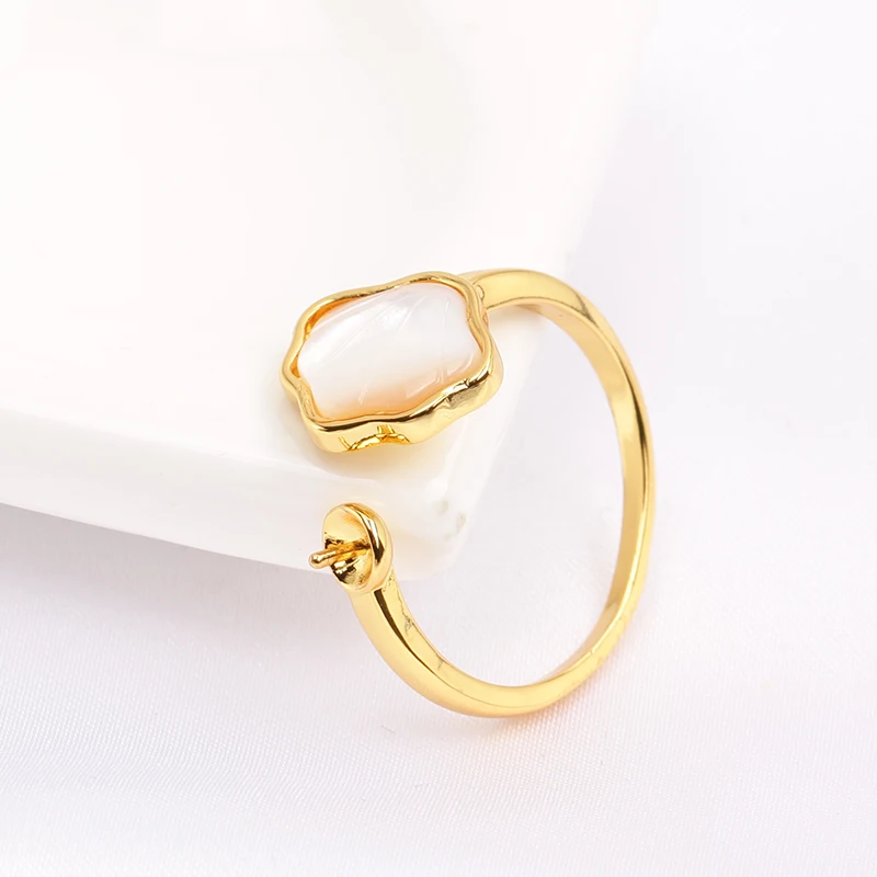 JZ082 Copper Gold Plated Fritillary Adjustable Pearl Ring Blank Empty Setting DIY Jewelry Findings