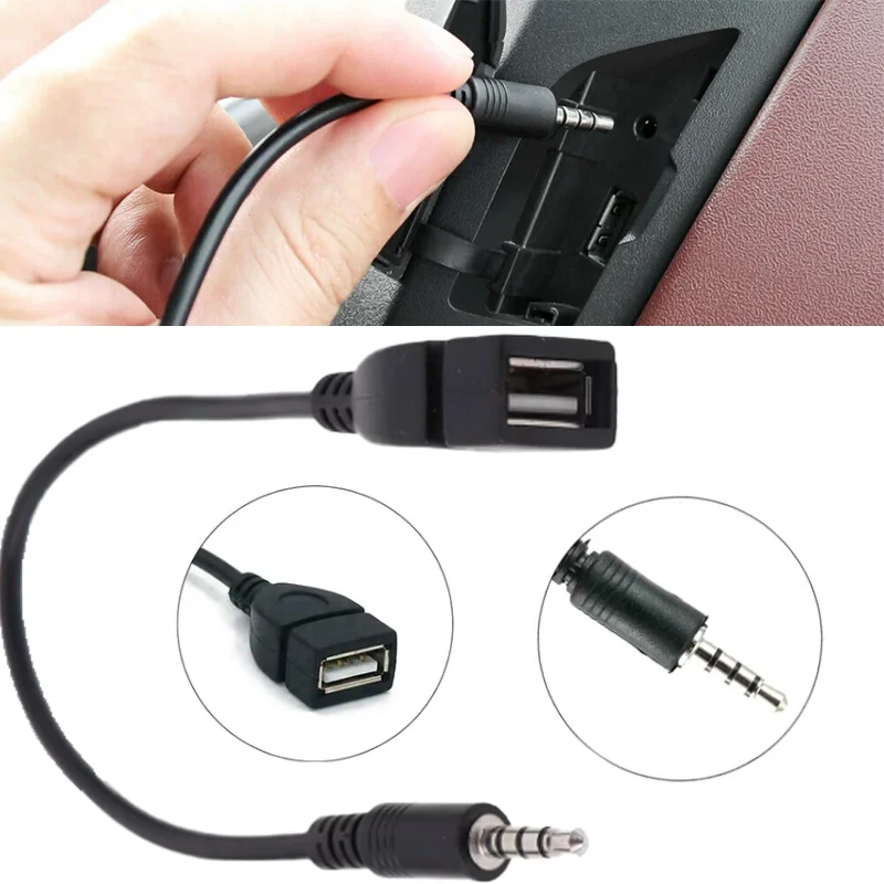3.5mm Black Car AUX To USB Audio Cable Wholesale Cars Electronics Music USB Headphone Converter Auto Interior Accessories
