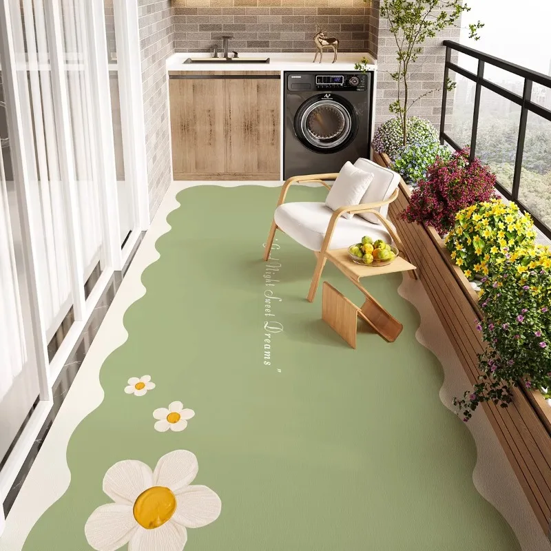 Daisy Pattern Kitchen Floor Mat Scrubable PVC Waterproof Carpet Wipe Clean Oil-proof Water Proof Impermeable Rug Tapis Alfombra