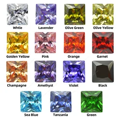 Cubic Zirconia Stone 2x2~14x14mm AAAAA Multicolor Square Shape Princess Cut Loose CZ Stones Synthetic Gems Beads For Jewelry
