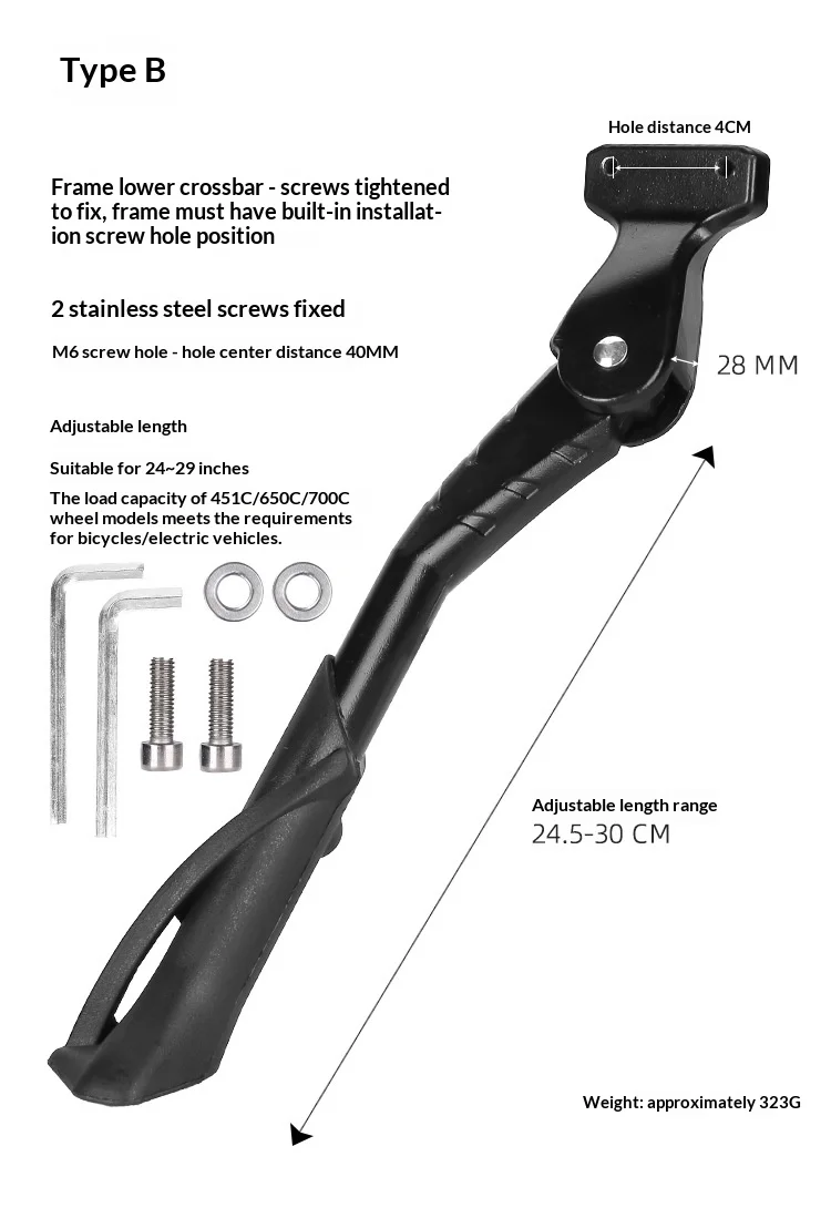 Verstellbarer Fahrradständer aus Aluminiumlegierung, hinten montierter Fahrrad-Seitenständer für MTB, Mountainbike, Rennrad, Fahrradzubehör – Detail 12