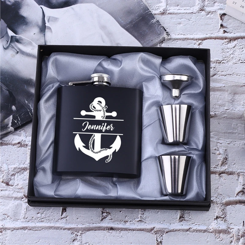 Personalized Flask 6oz Hip Flask Stainless Steel Engrave Flask Best Man Groom Gift White Box Packing Wedding Customized Logo