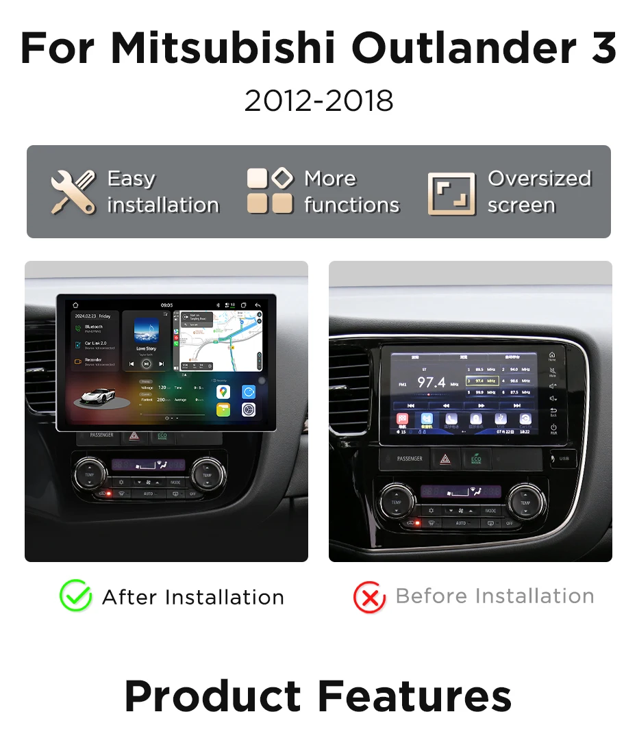 Junsun 7870 2K Wireless CarPlay Android Auto Intelligente Fahrzeugsysteme für Mitsubishi Outlander 3 GF0W 2012-2018 RDS FM Multimedia – Detail 5