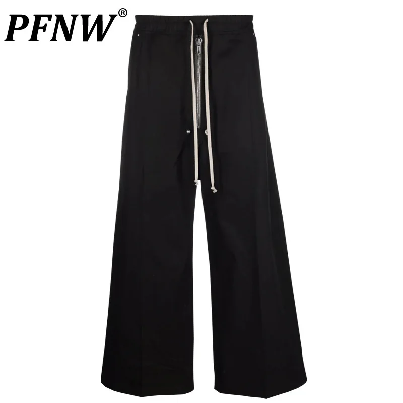 PFNW High Quality Zipper Elastic Waist Drawstring Design Wide Leg Pants For Men Loose Causal Tide New Micro-legged Pants 28W5455