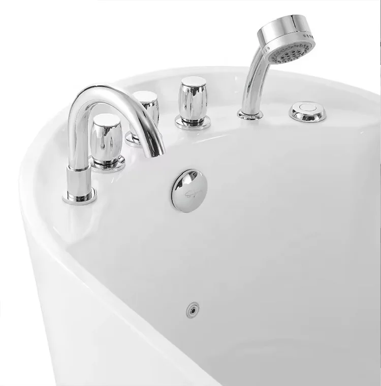 حوض استحمام حديث دوامة هوائية نفاثة، حوض استحمام للتدليك من الأكريليك قائم بذاته مع صنبور دش أبيض #3