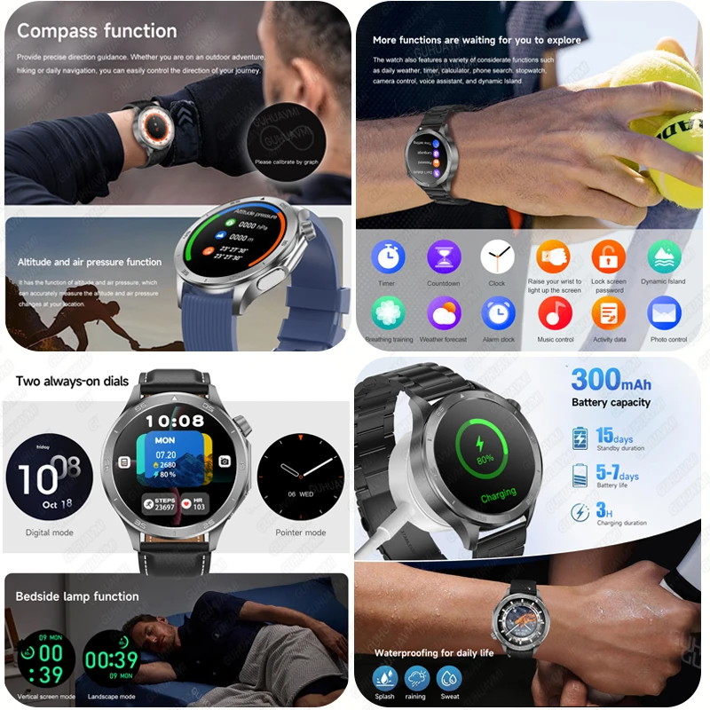2025New لـ OPPOX2 Sports SmartWatch Ultra HD AMOLED خارجي موضة GPS بوصلة IP68 مقاوم للماء بلوتوث دعوة Smartwatches الرجال