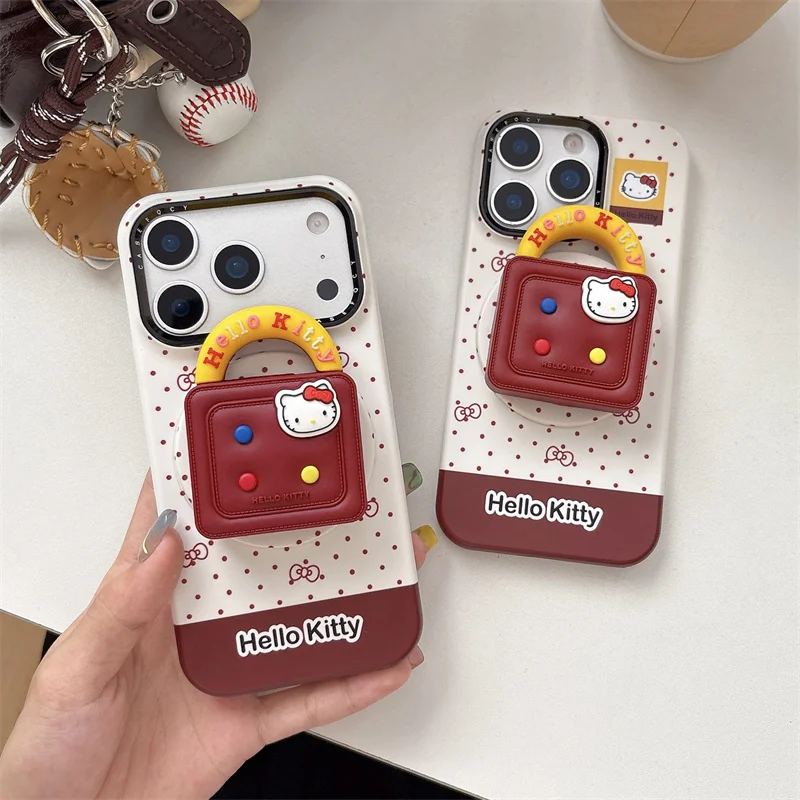 الكورية ليتل البولكا نقطة القوس المغناطيسي قضية الهاتف آيفون 17 برو 16 15 14 برو ماكس غطاء مع مرحبا كيتي الوقوف ل Magsafe