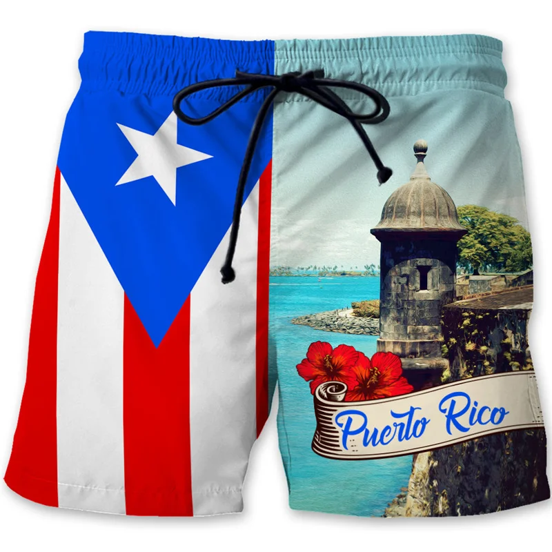 Pantalones cortos de playa con estampado 3D de Puerto Rico para hombre, bañador con patrón de bandera de Puerto Rico, tabla de Surf, secado rápido,