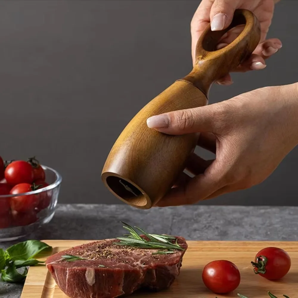 2pcs Ceramic Core Acacia Wood Pepper Grinder Adjustable Particle Size with Storage Base Pepper Mill Nordic Style