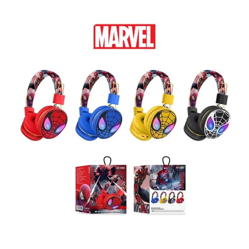 New Marvel Bluetooth Earphones AH-906E Cute Cartoon Spider Man Headwear Wireless Music Bluetooth Earphones Foldable