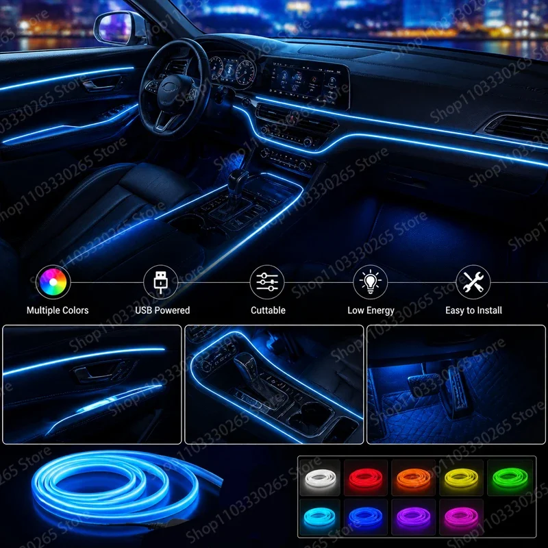 

Automotive Interior USB Decoration DIY Flexible Light Kit Automotive LED Environmental Lighting Neon Atmosphere Light Strip