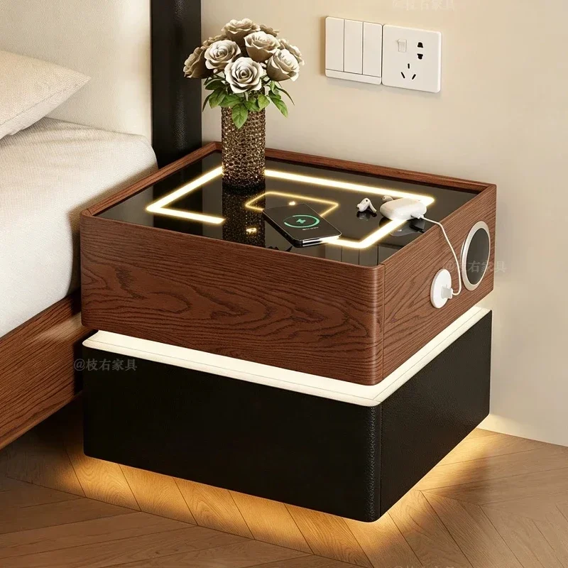 Luxury Small Night Stand Floating Bluetooth Led Fluted Bed Side Table Solid Wood Charging . Nachttisch Mid Century Furniture