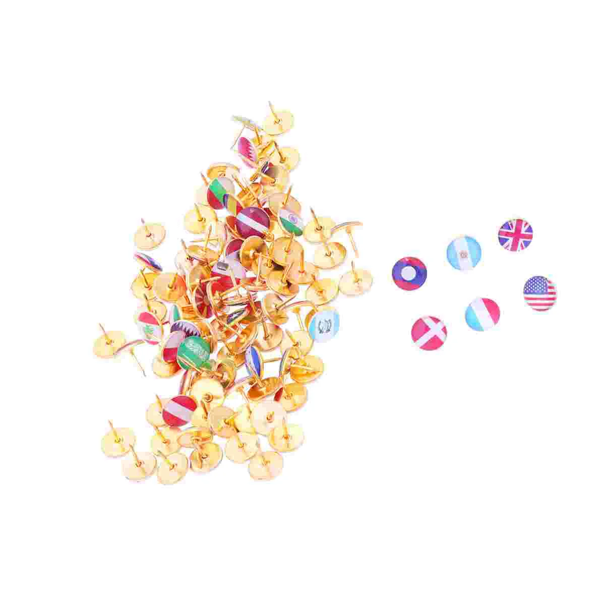 100 Pcs National Flag Pins Round Head Pushpins Drawing Decorative Thumbtack Map