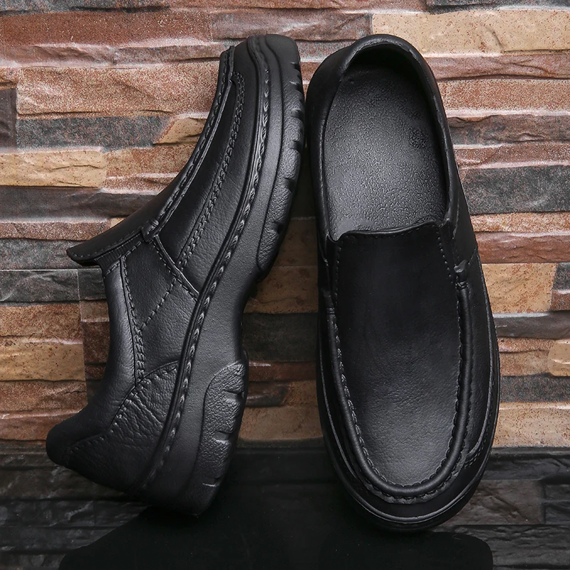

2023 Men's Non-Slip Chef Shoes Lightweight Loafers Fashionable Casual Shoes round Toe Synthetic Leather Upper Rabbit Fur