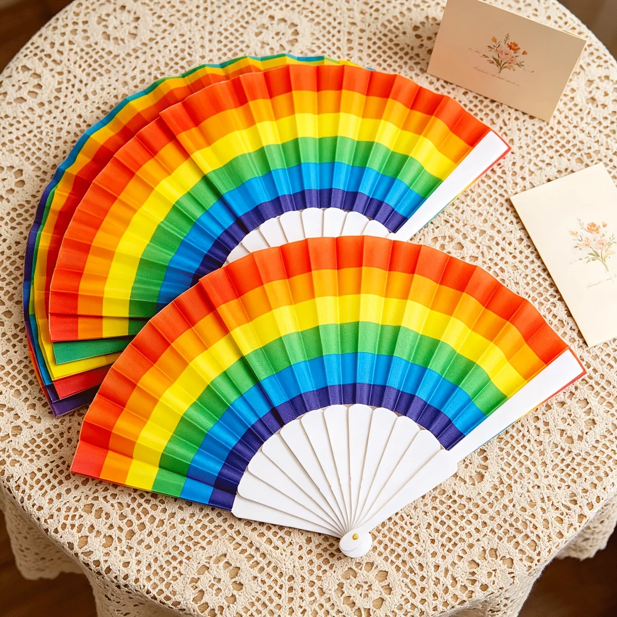 Rainbow Foldable Hand Fan - Perfect for wedding guest gifts, bridal shower gifts, and summer outdoor activities. An ideal gift