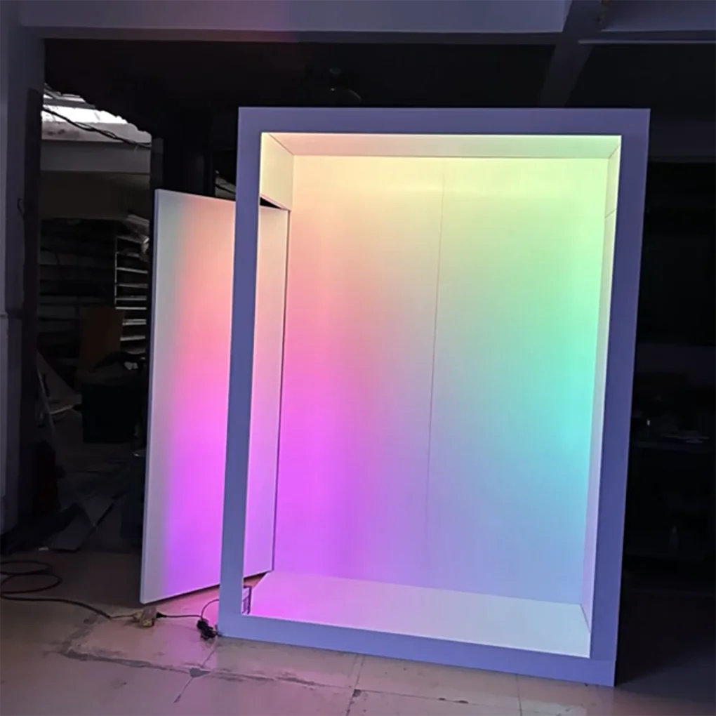 Black Magazine Box Photo Booth with Metallic Frame - Modern Wedding Event Decoration Booth with Custom Interior Design