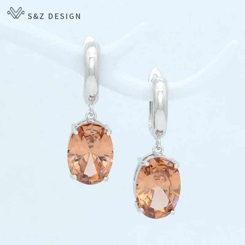 S&Z DESIGN New Oval 585 Rose Gold Color Cubic Zirconia Egg Shape Dangle Earrings For Women Girls Jewelry Wedding Party Gift