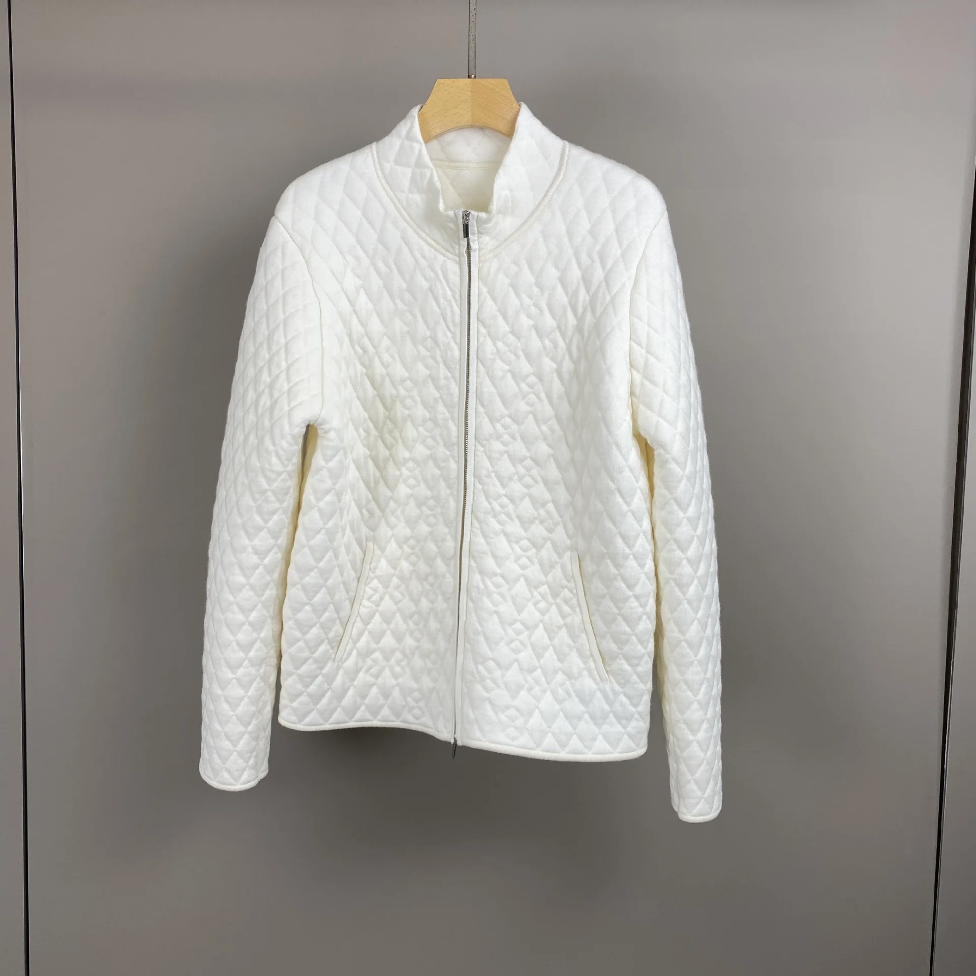 2025 automne/hiver nouveauté: motif diamant col montant laine poche à glissière à la mode et polyvalent décontracté coton rembourré J