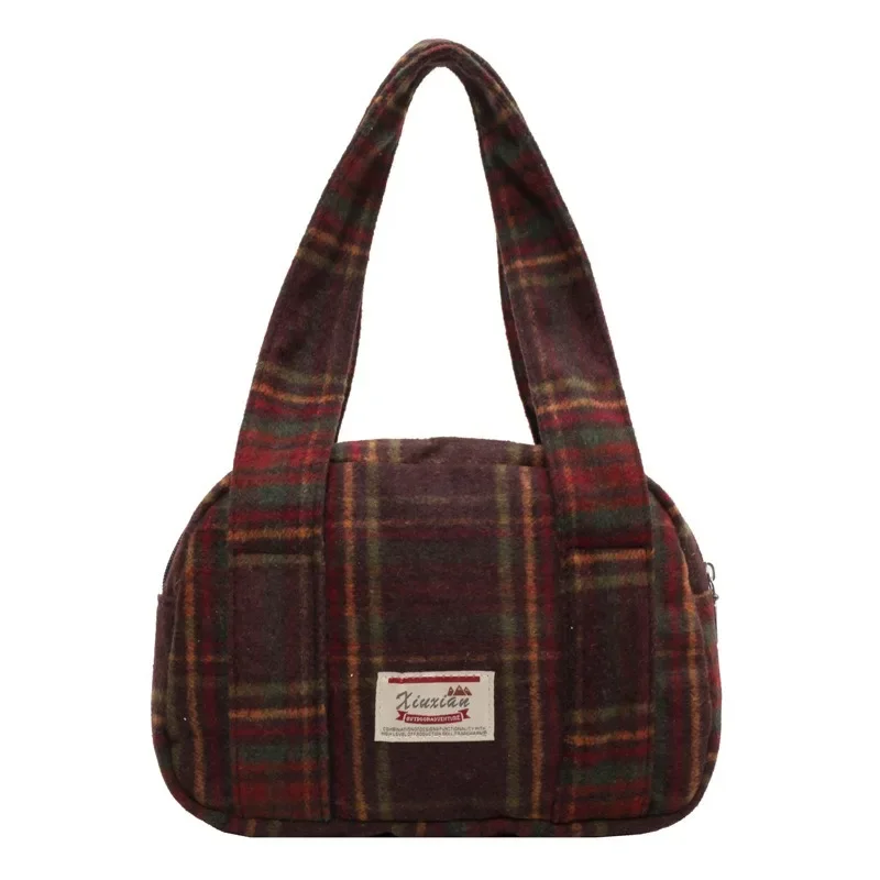 New Plaid Shoulder Bag Autumn Winter Tweed Check Tote Korean Version Shoulder Bag Vintage Shell British College Shoulder Bag