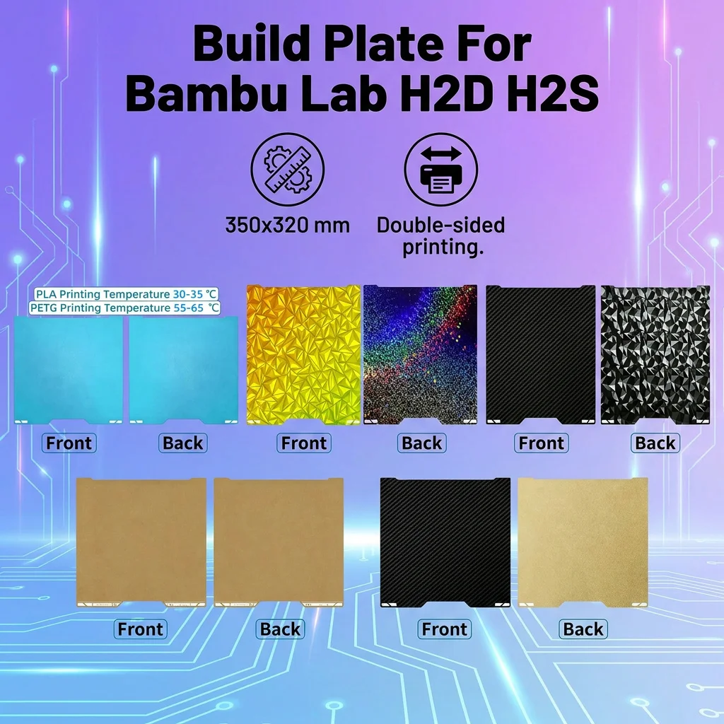 Build Plate For Bambu Lab H2D H2S 350x320 Smooth Textured Spring Steel Buildplate Cold Heat Bed Removable 3D Printer Accessories