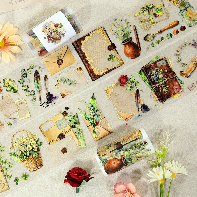 2m/Roll Letter And Book PET Washi Tape Flower Transparent Stickers Decorative Adhesive Tape For Diary Scrapbooking