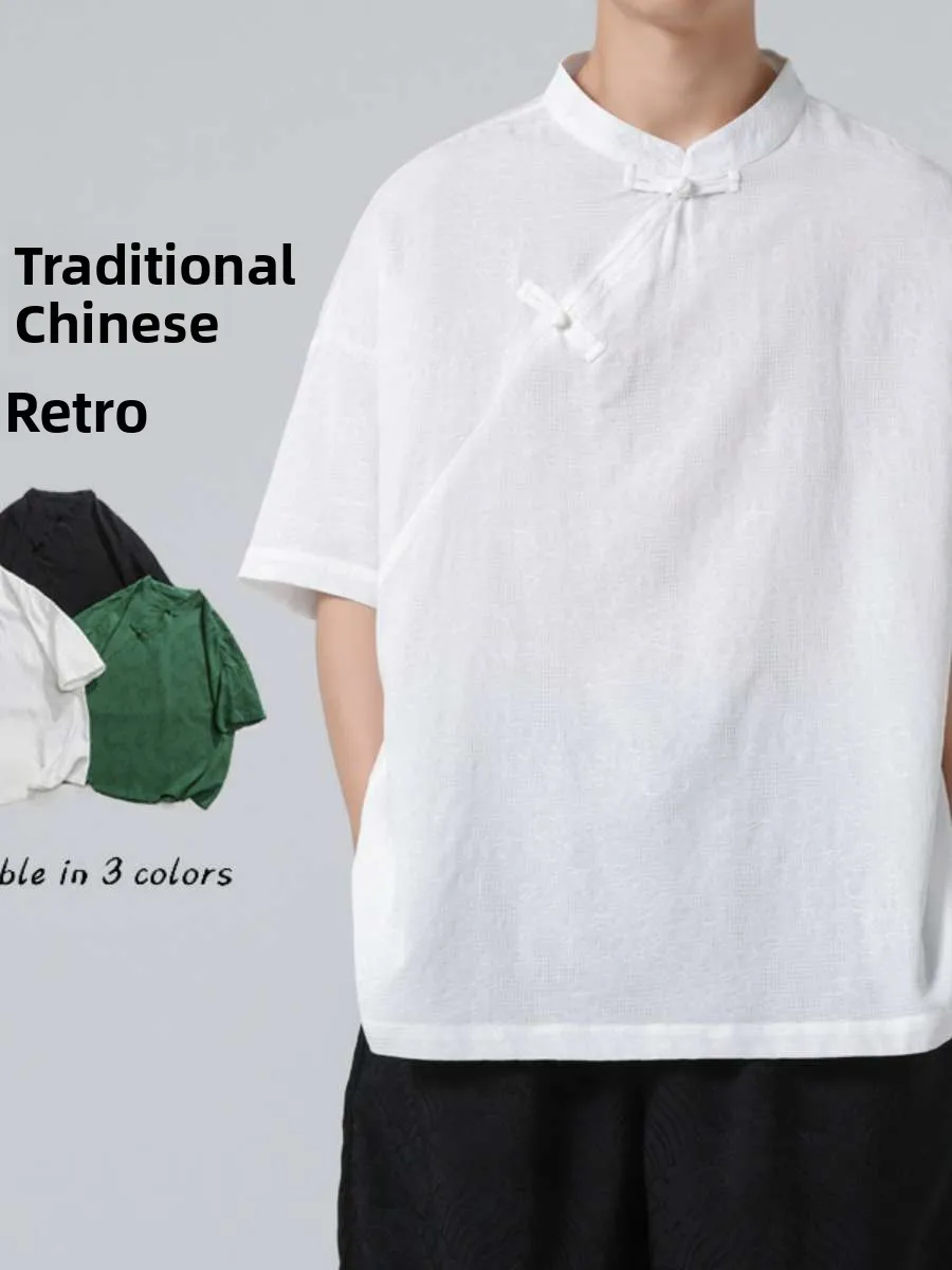

New Men's Cotton Linen ort Sve irt Loose Fit Summer Large Size Button up Traditional Chinese Sle Casual Wear