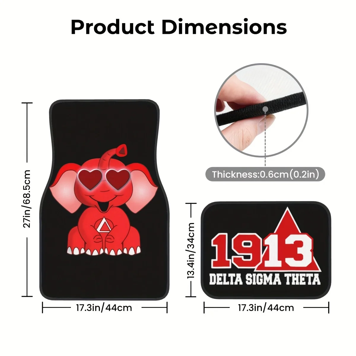 4pcs Delta Sigma Theta 1913 AEO Elephant Pattern All-Weather Floor Mats, Universal Car Front And Rear Floor Mats, Easy-to-Clean