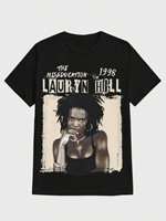 Vintage Lauryn Hill's Singer 90 S Music Graphic T-Shirt Lauryn Hill Casual Digital Print Cotton Short Sleeve T-shirt Y2K Tee Top