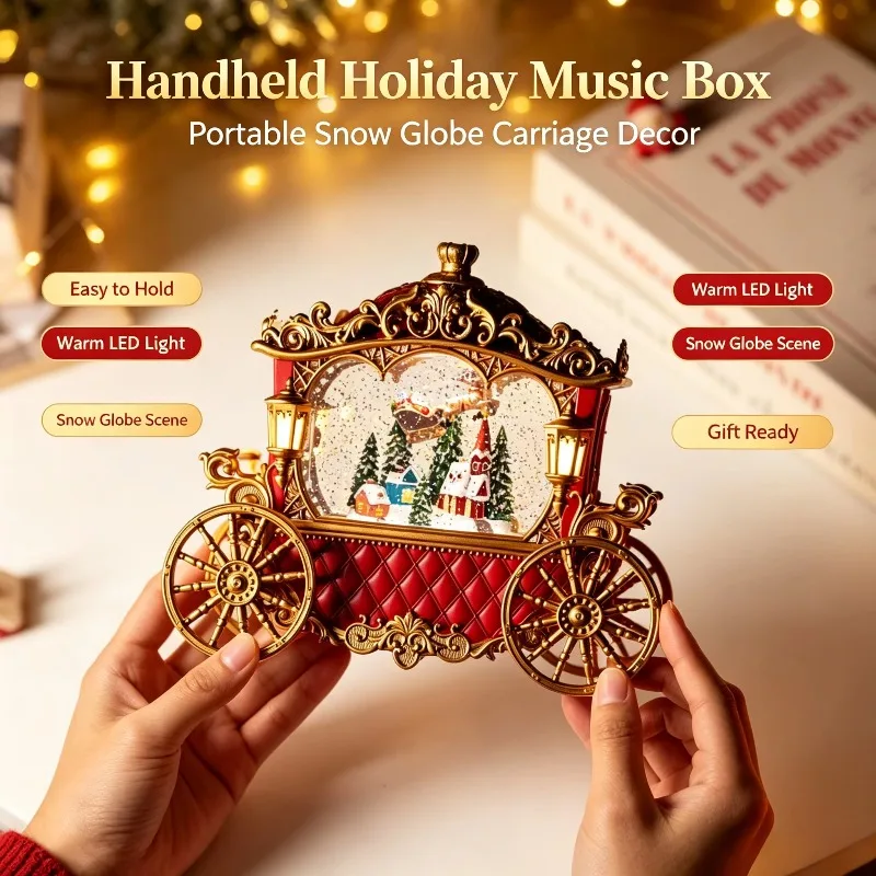 Christmas Carriage Crystal Ball Music Box With Falling Snow Santa Design Kids Birthday Gift For Girls Holiday Present