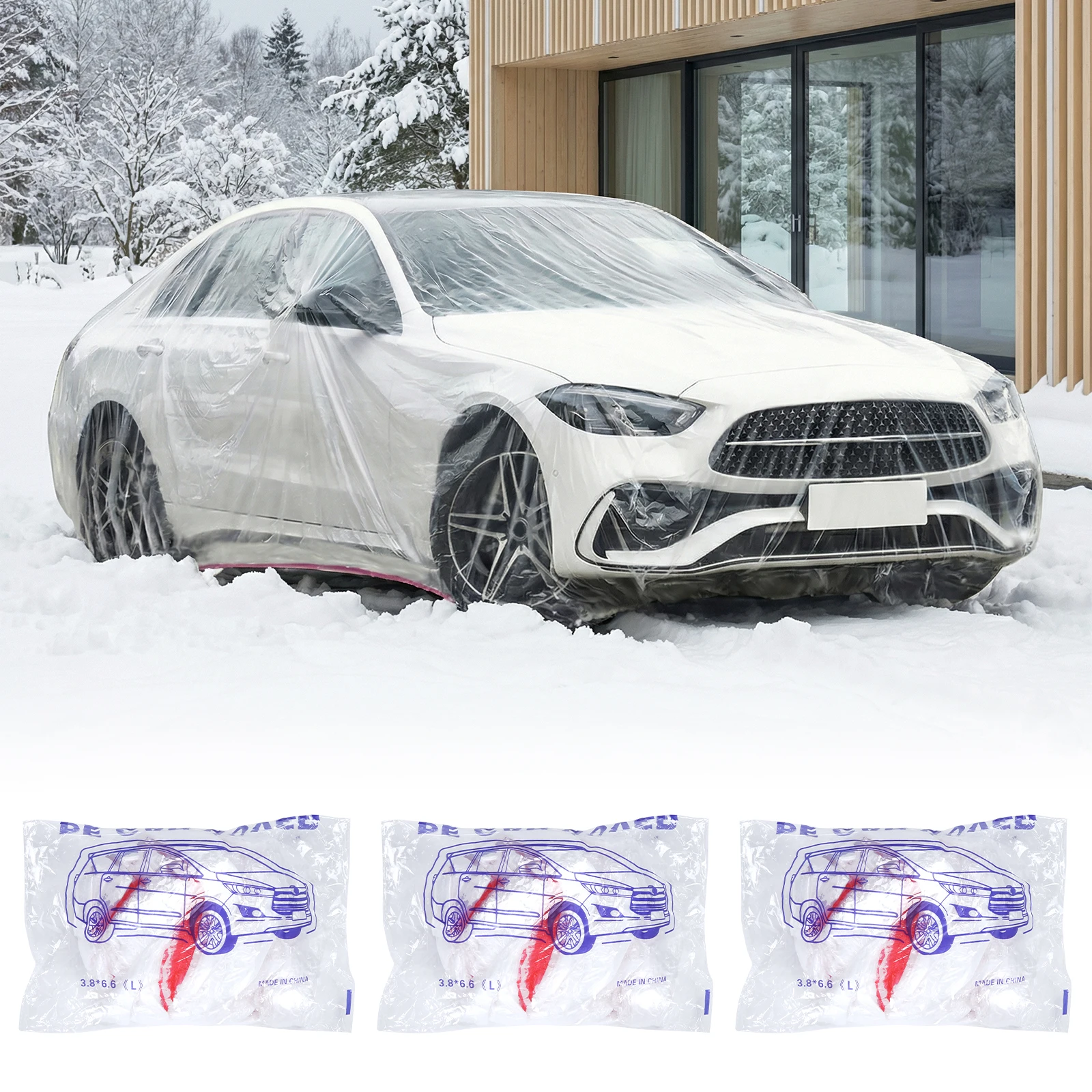 

50 Packs Disposable Plastic Car Cover for Snow Car Bubble Cover with Elastic Band (12.5x21.6 Ft) for SUV Sedan and More