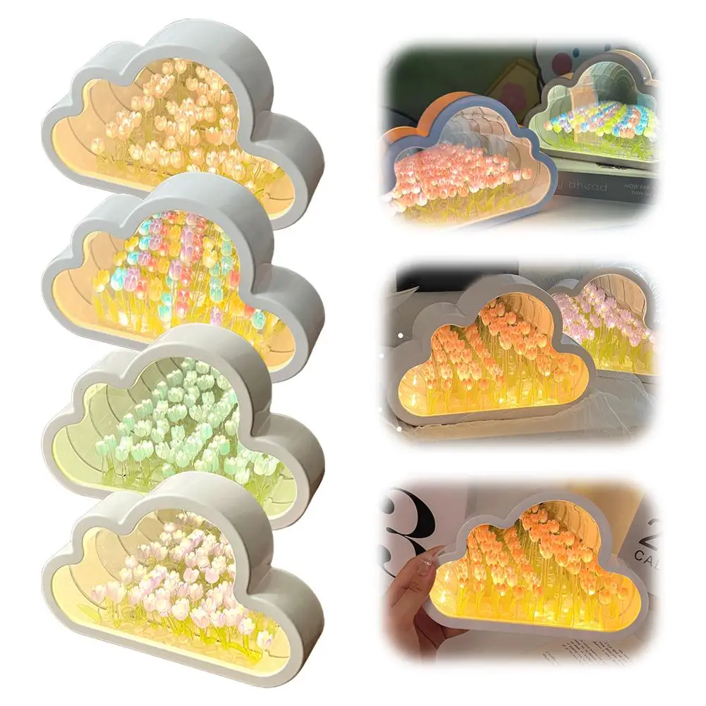 ABS Multifunction Tulip Cloud Mirror Handwork DIY Creativity Small USB Day Night Valentine Plug Lamp Birthday Atmosphere Gi C4R2