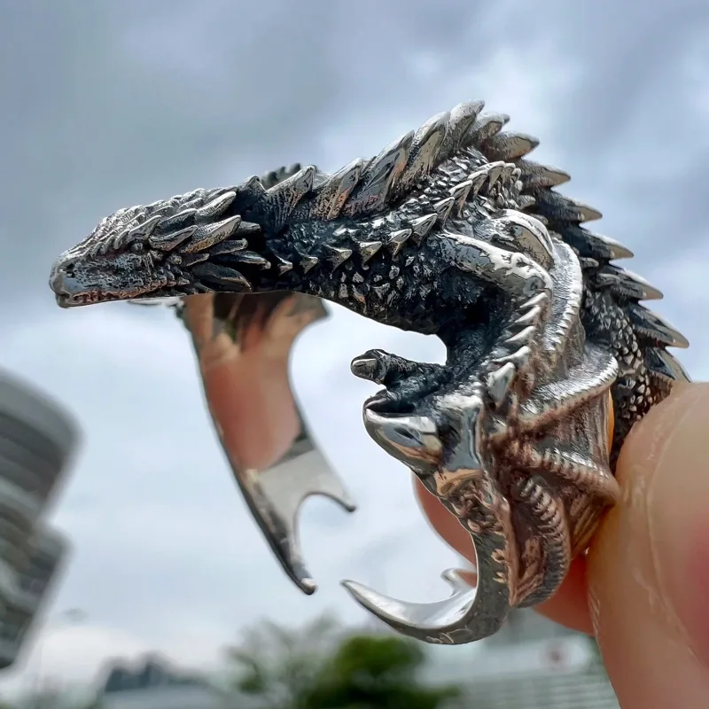 Vintage Flying Dragon Opening Ring for Men Women Thrones Series Retro Silver Metal Finger Rings Punk Gothic Party Jewelry Gift