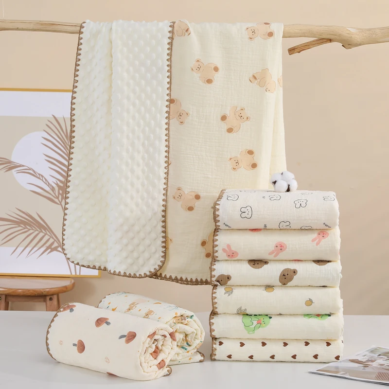 القطن الطفل الشاش قماط بطانية طباعة لينة تنفس مريح الطفل تلقي بطانية للرضع بنين بنات الفول بطانية مخملية