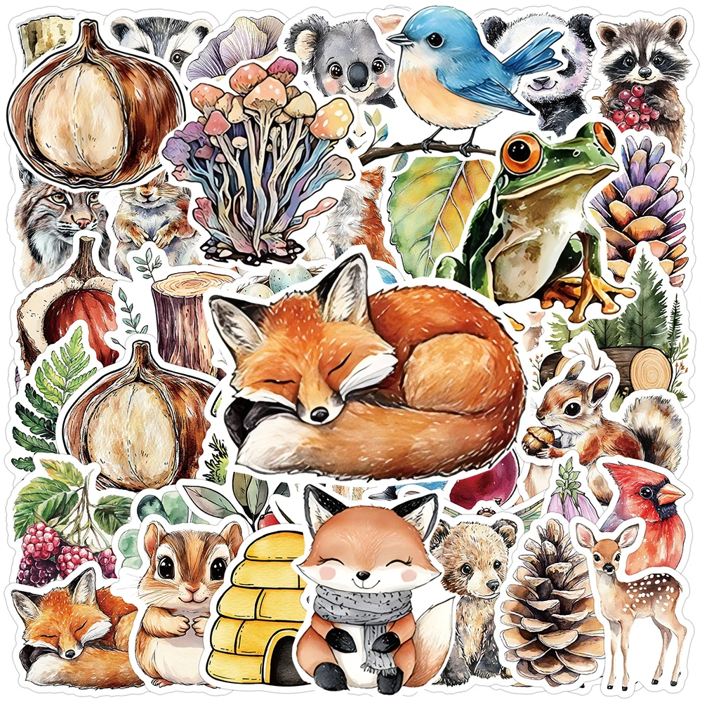 

10/30/50/100pcs Vintage Cute Animal Mushroom Stickers Waterproof DIY Water Bottle Phone Notebook Cartoon Graffiti Decals Packing