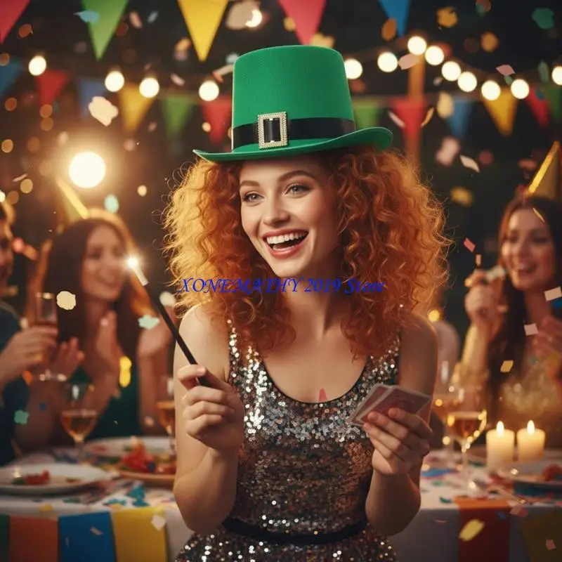 

F42F Классический Черный Зеленый Лепрекон Волшебники Топ Шляпа Fedoras Костюм Аксессуар