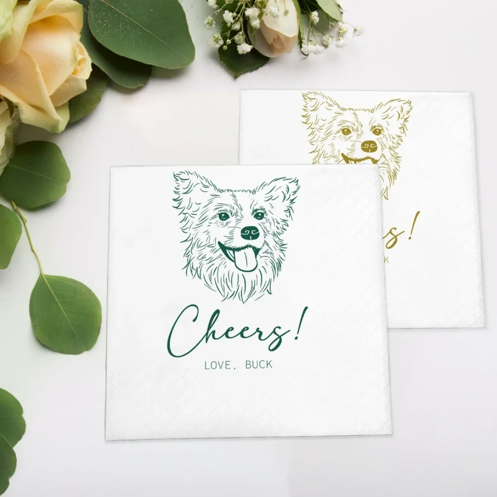 50 pcs Custom Illustrated Dog|Wedding Napkins|Pet Wedding Napkins|Pet Cocktail Napkins|napkins wedding|Wedding cocktail napkins