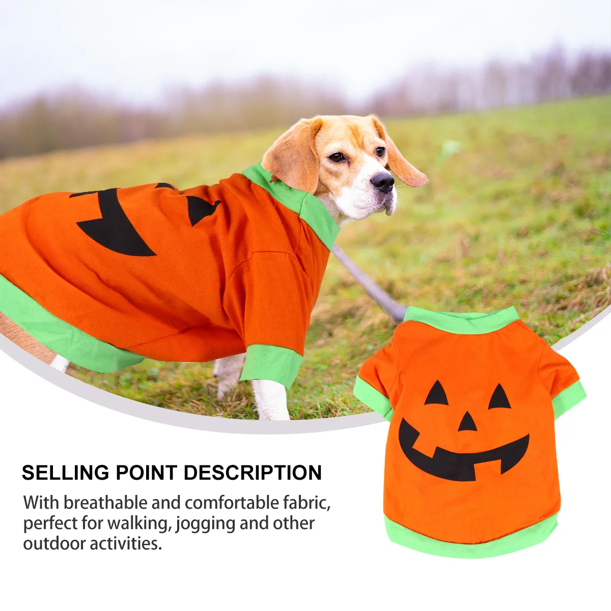 

Halloween Pumpkin Head Pet Garment Comfortable Dog Vest Easy to Wear for Outdoor Walking Running Pet Clothes Dog Coat